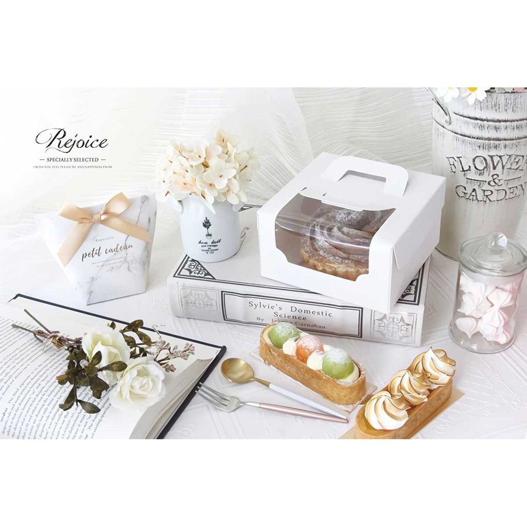 四吋 手提蛋糕盒(鏤空) 無印白 10入/包 16.2x16.2x9cm【3-2931401】