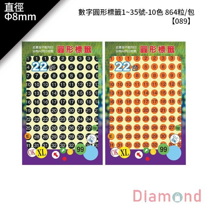 鶴屋 數字圓形標籤1~35號-10色 864粒/包 直徑Φ8mm【089】