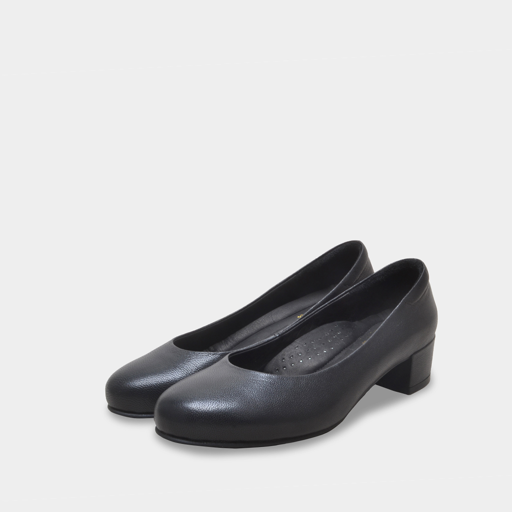 7411 小羊皮黑 橢圓低跟鞋