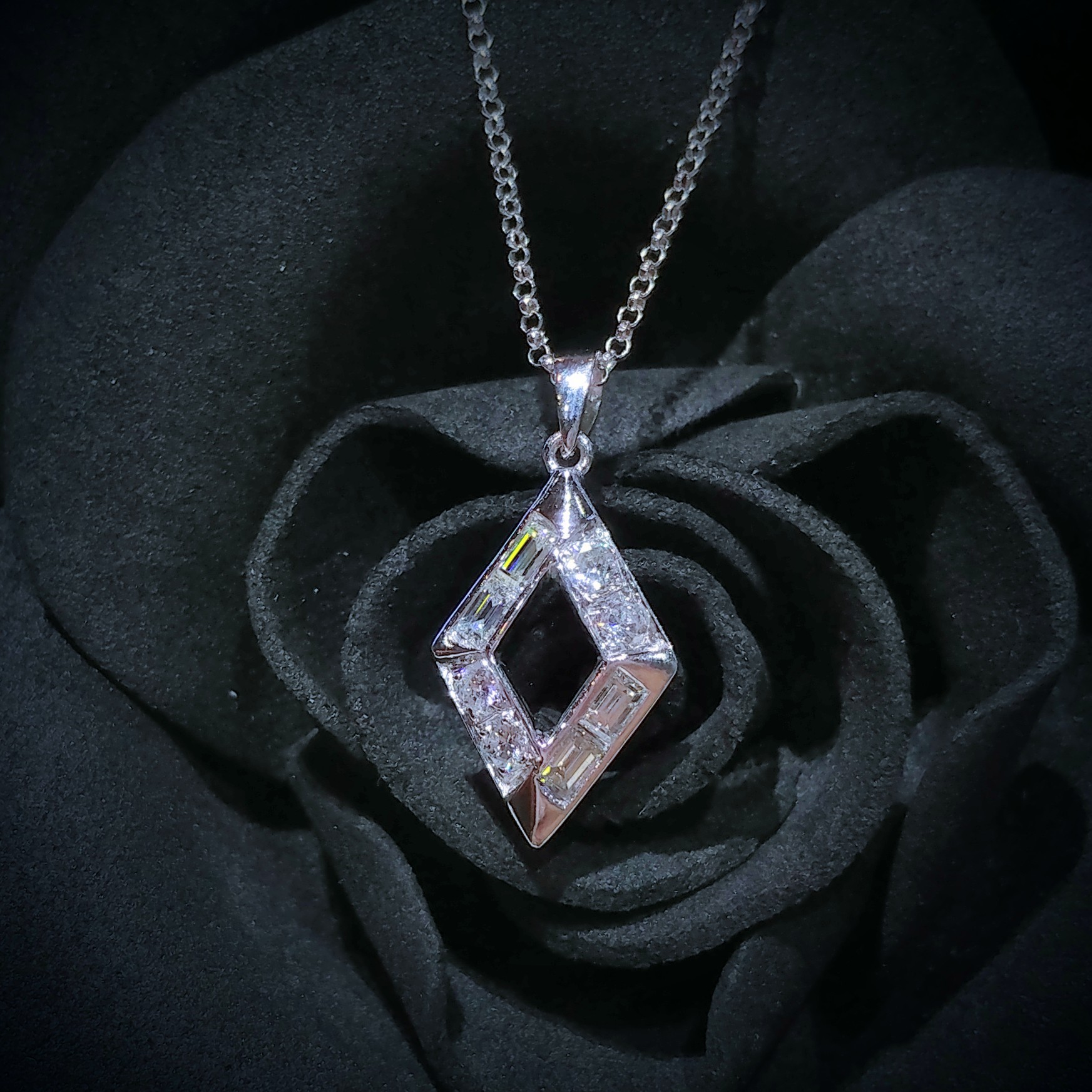 14K White Gold 0.48ct Baguette Cut Diamond Pendant