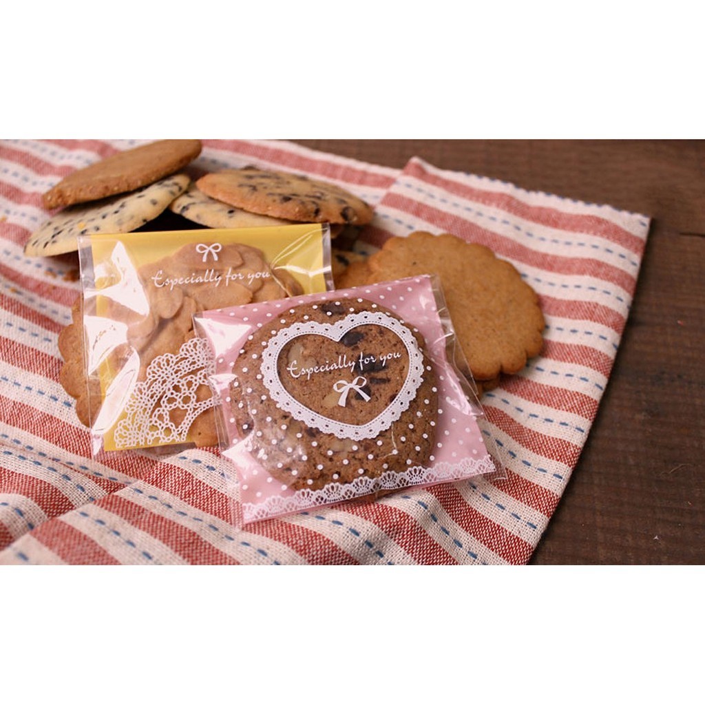 OPP餅乾自黏袋-愛心蕾絲-粉 100入 10*10cm【4-181010-01】