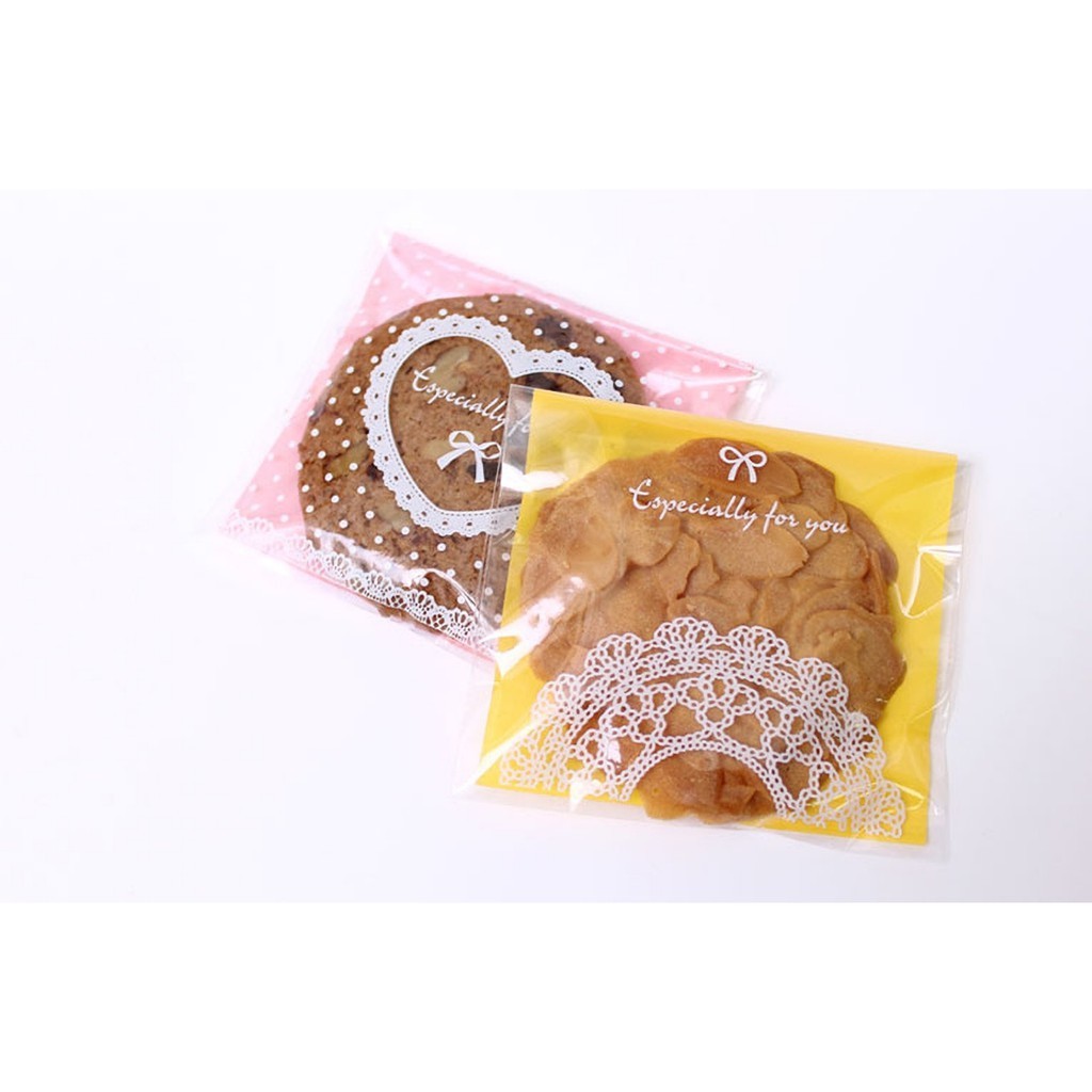 OPP餅乾自黏袋-蕾絲蝴蝶結-黃 100入 10*10cm【4-181010-02】