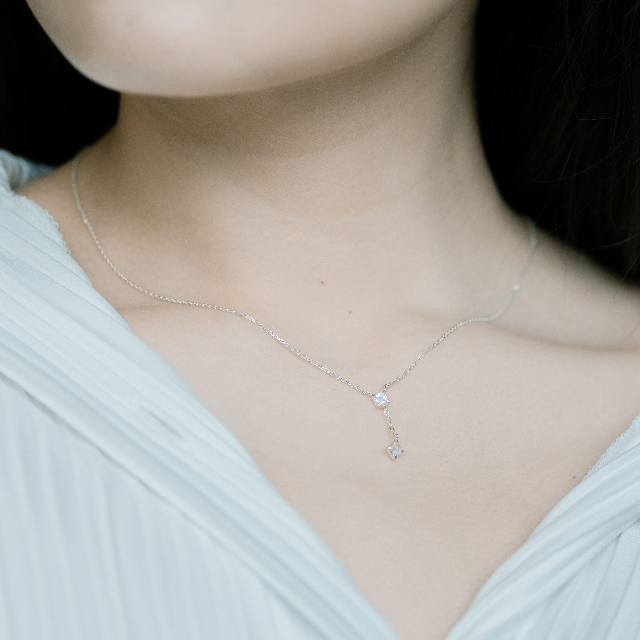 方菱月光石小鍊子項鍊