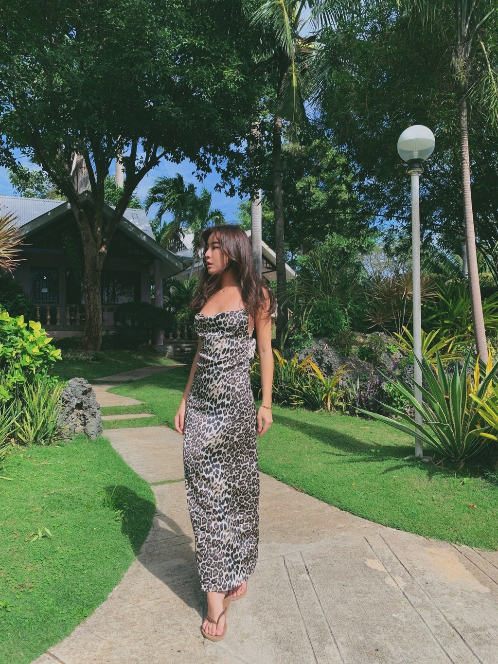 Leopard 天冷想豹豹 絲緞豹紋綁帶長洋裝