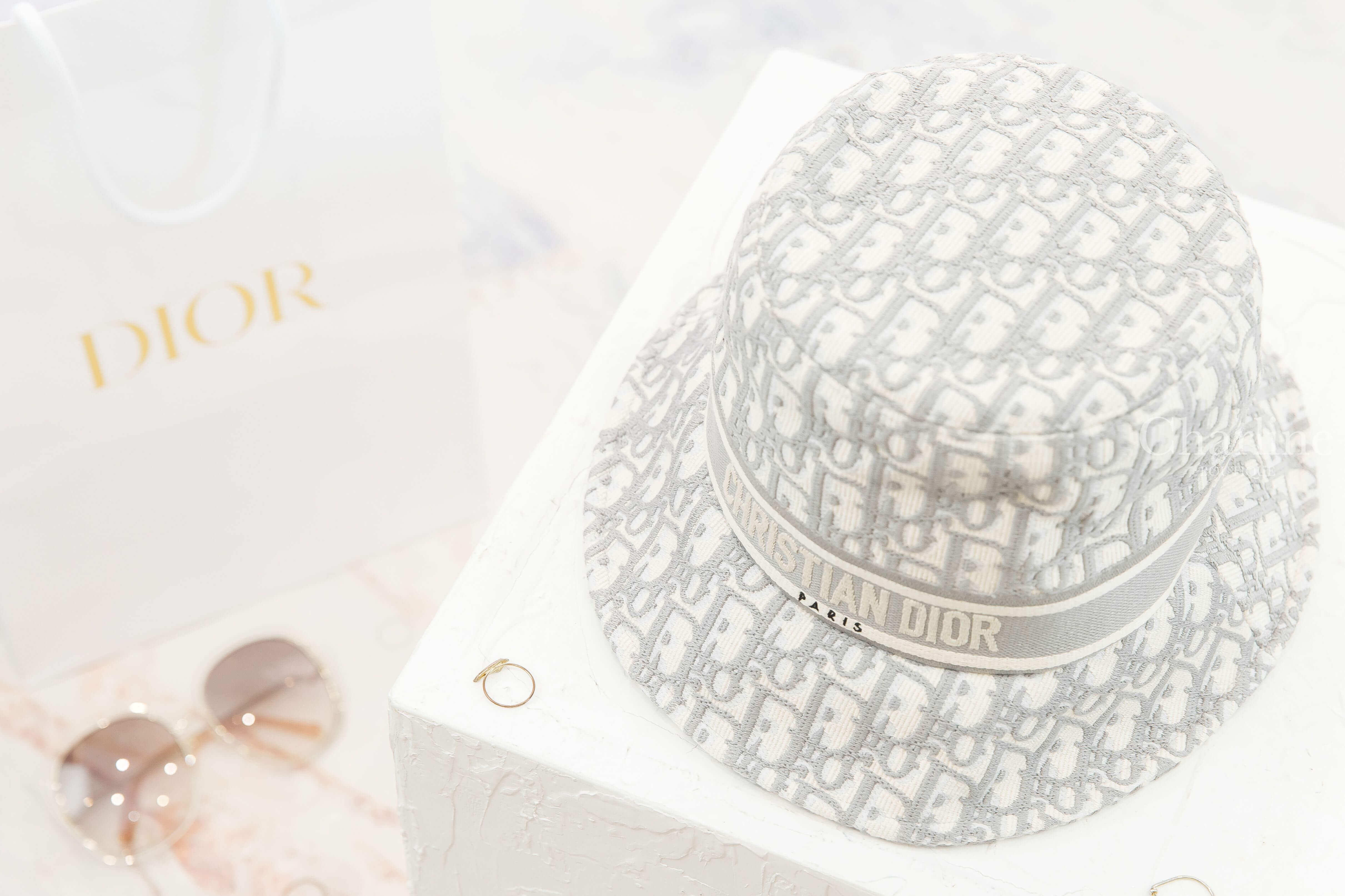 Dior D-Oblique Small Brim Bucket Hat 灰色老花刺繡棉質漁夫帽