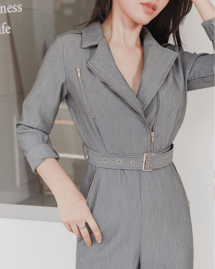 ⭒訂製-騎士翻領金屬腰帶連身褲