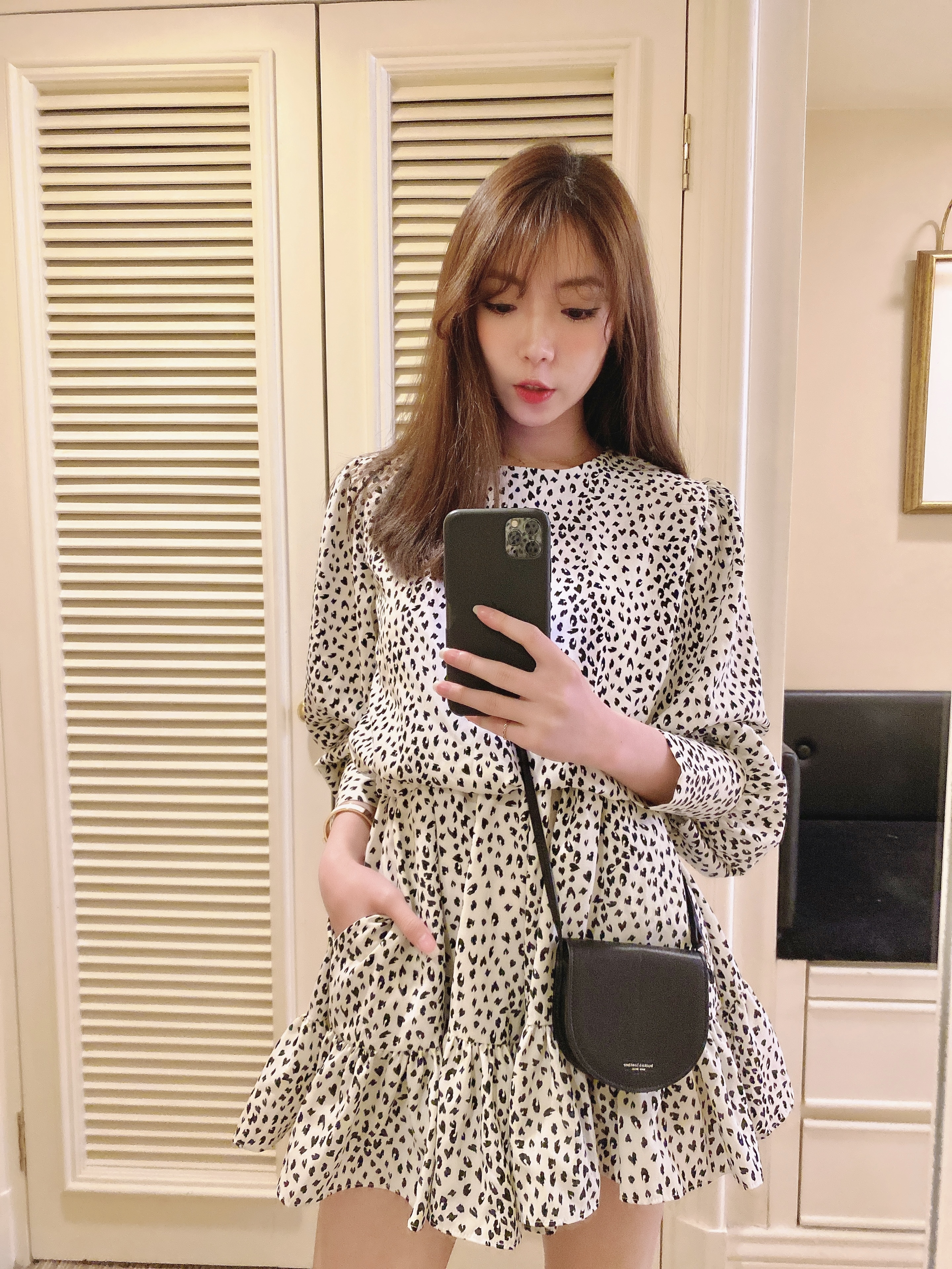 大熱門質感小愛心圖騰雪紡短褲洋