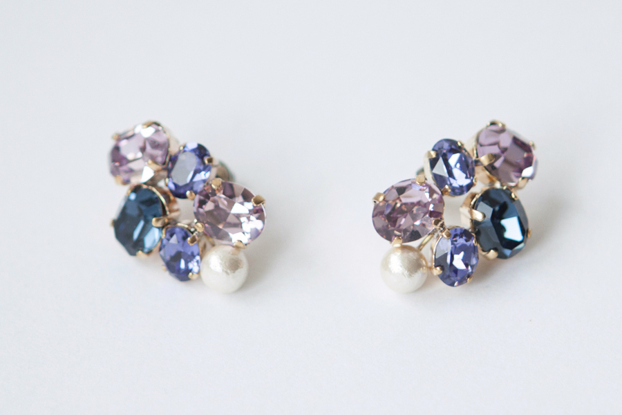 petite robe noire-針式耳環 施華洛世奇+棉針珠A