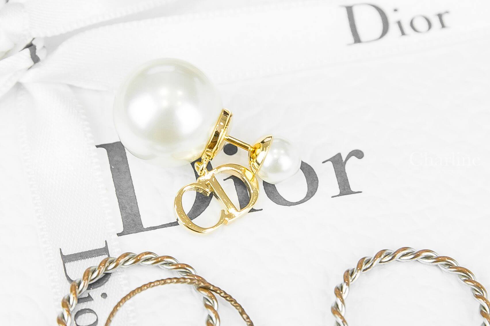 Dior Tribales Earrings 白色大小珍珠金色星星CD不對稱垂墜耳環