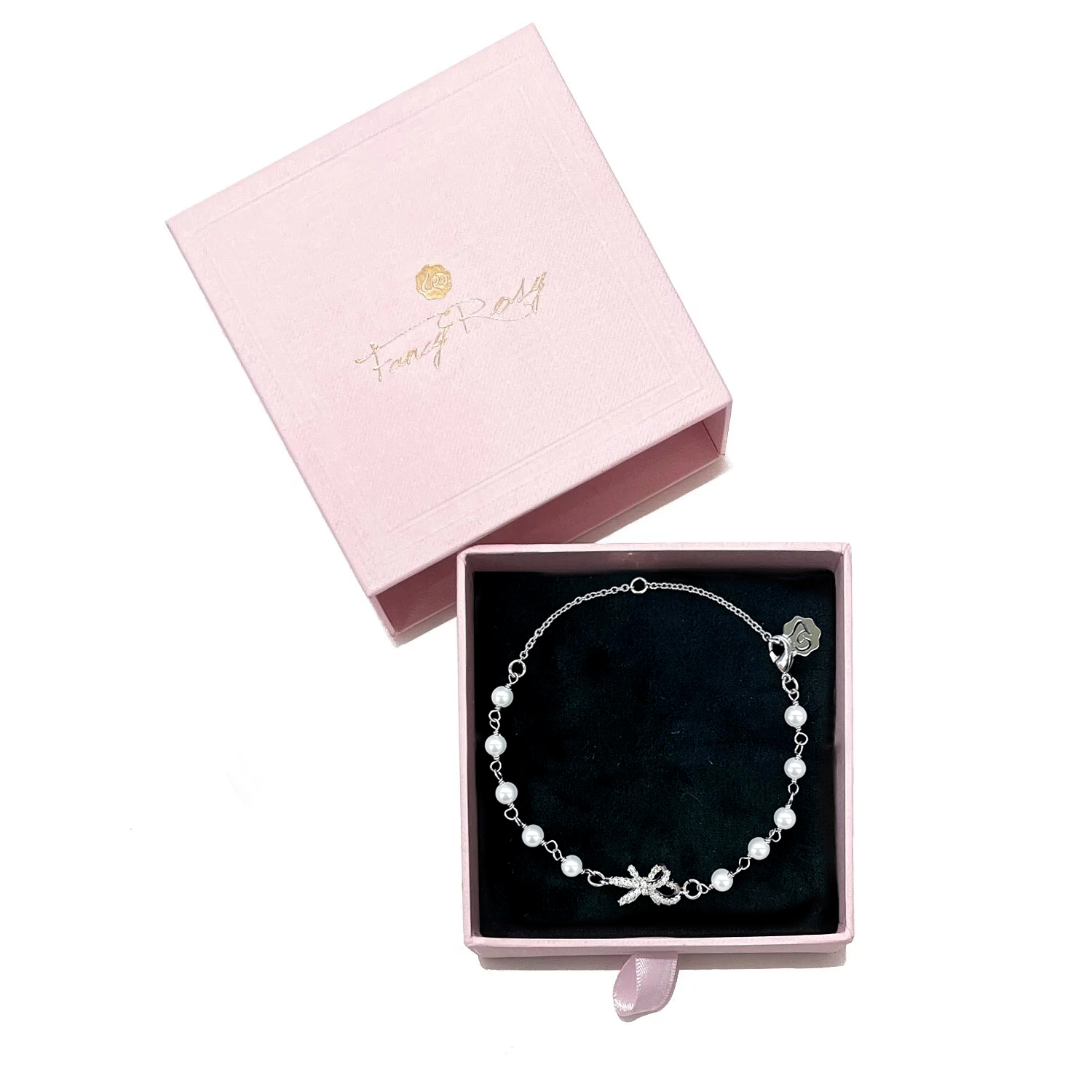 Pearl Crystal Bow Bracelet (Silver)