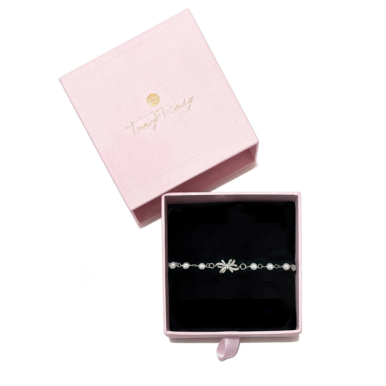 Pearl Crystal Bow Bracelet (Silver)