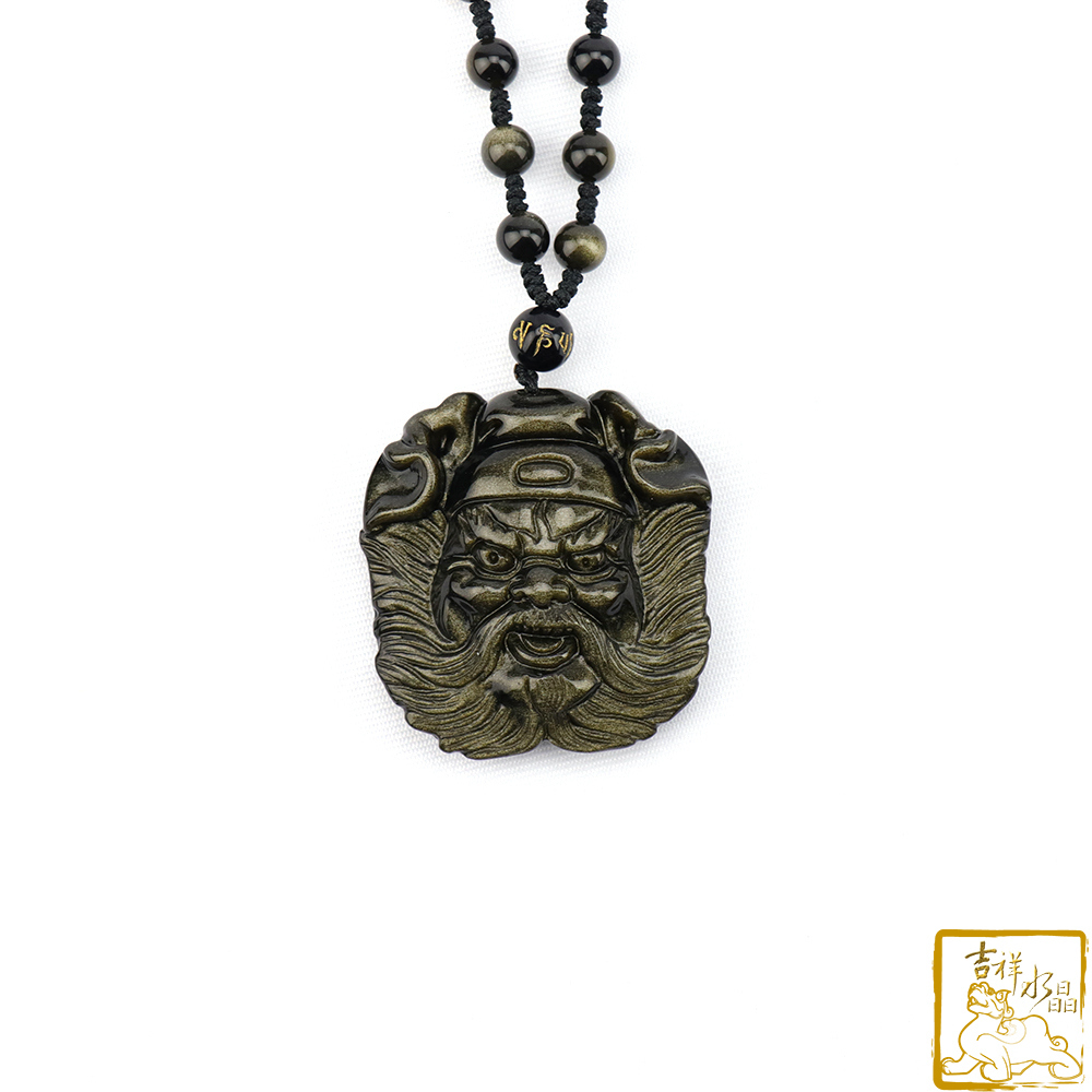 金沙黑曜石鍾馗項鍊 4.4cm 擋煞辟邪