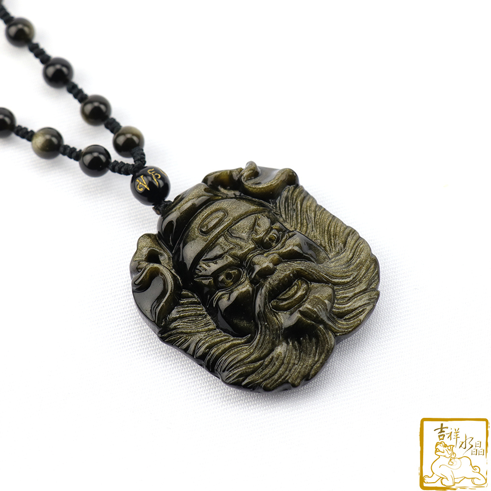 金沙黑曜石鍾馗項鍊 4.4cm 擋煞辟邪
