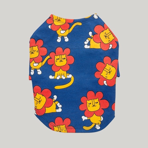 獅子太陽花印花T-Shirt (藍色)