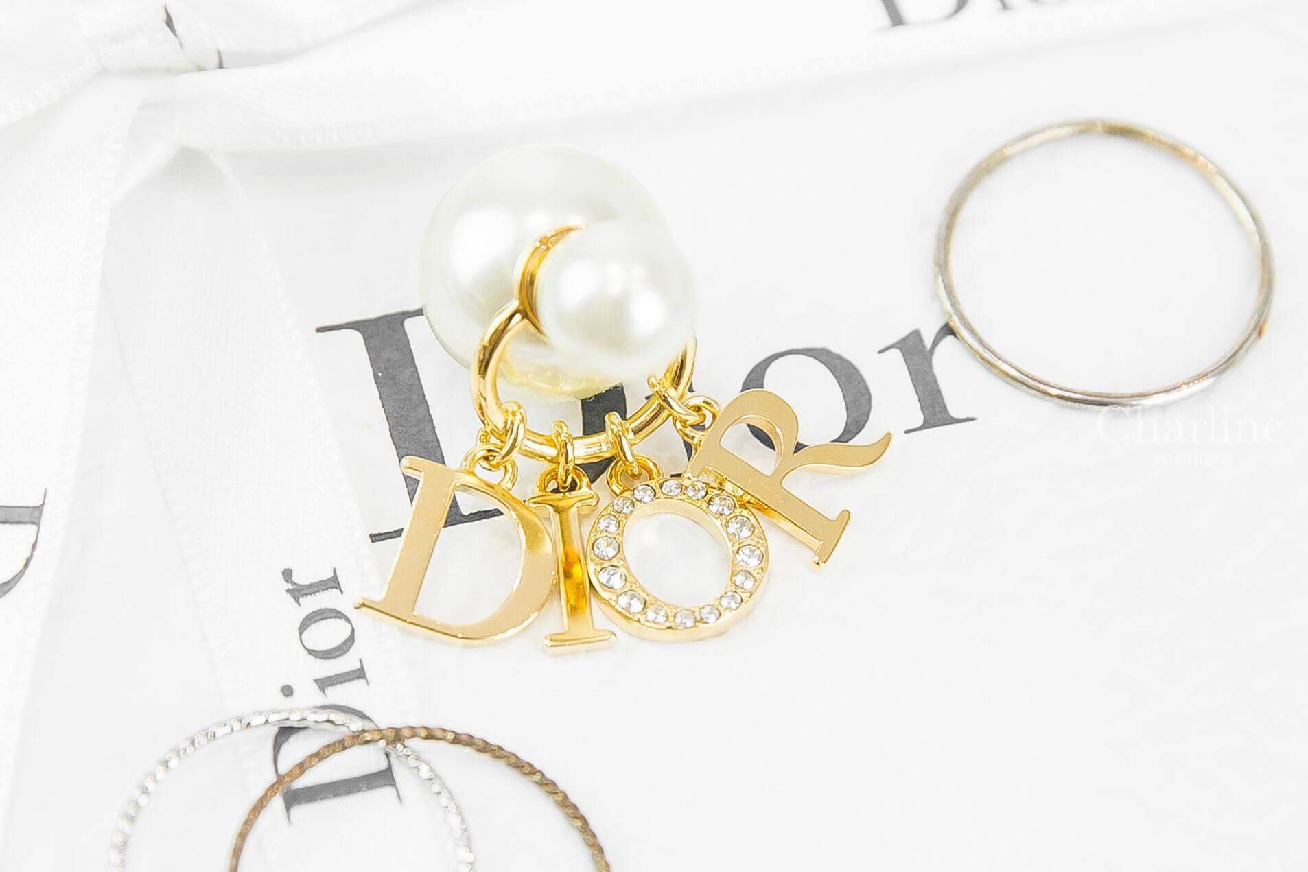 Dior Tribales Earrings 白色大小珍珠金色Dior字母水鑽O垂墜耳環