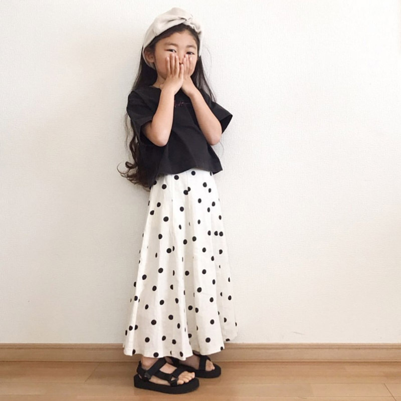現貨 100cm 短版上衣+點點長裙 兩件組