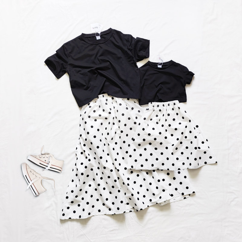 現貨 100cm 短版上衣+點點長裙 兩件組