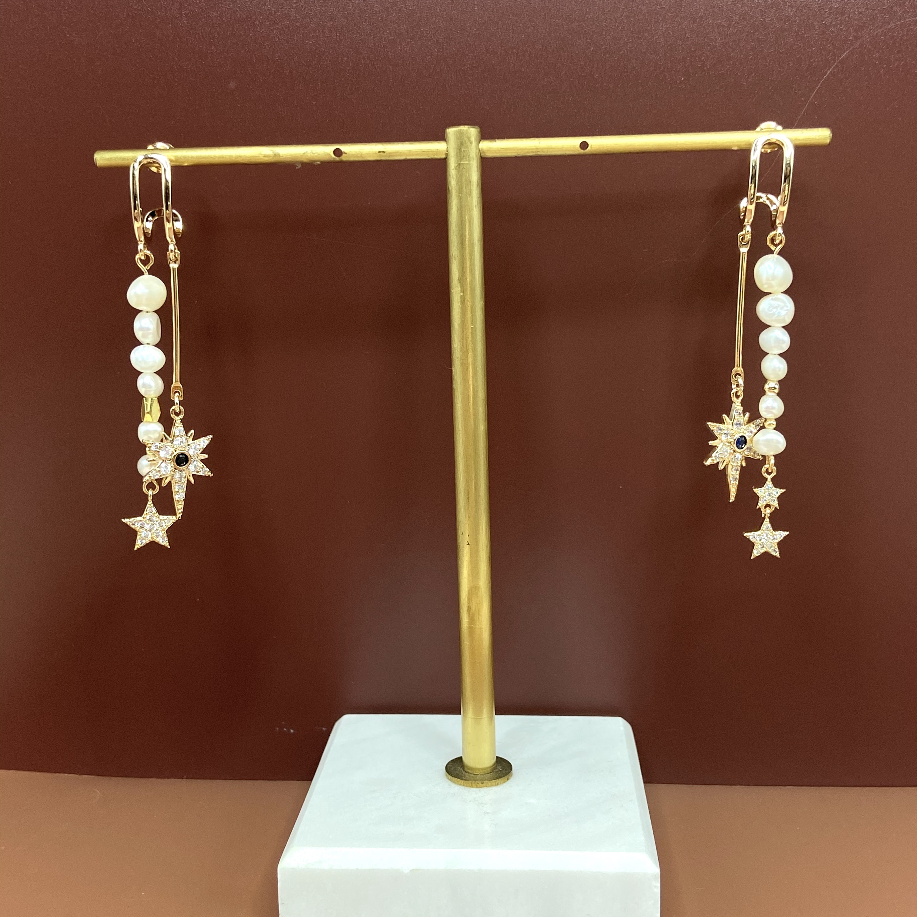 COLE COOL高雅雙線不對稱星星珍珠耳環