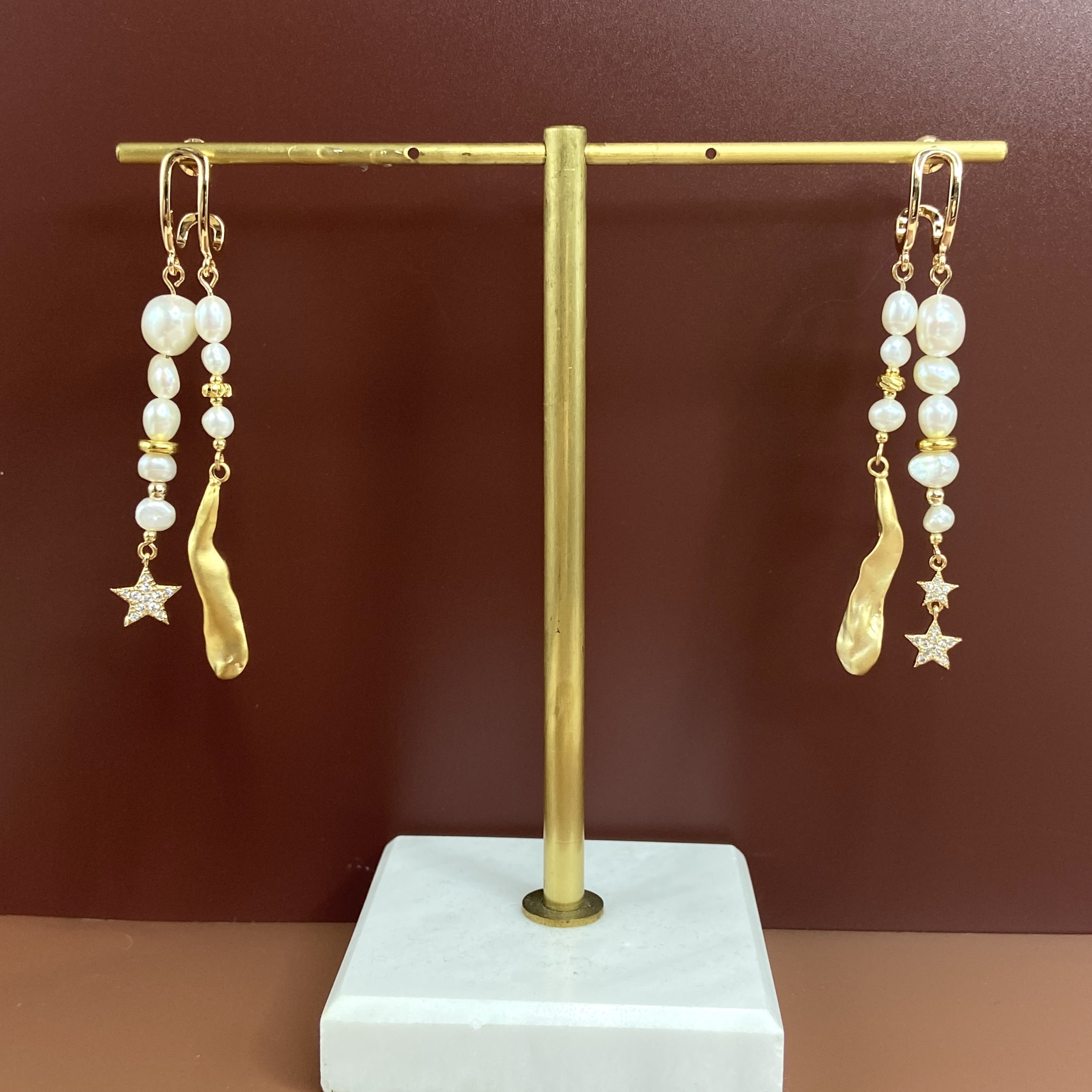 COLE COOL高雅雙線不對稱珍珠耳環