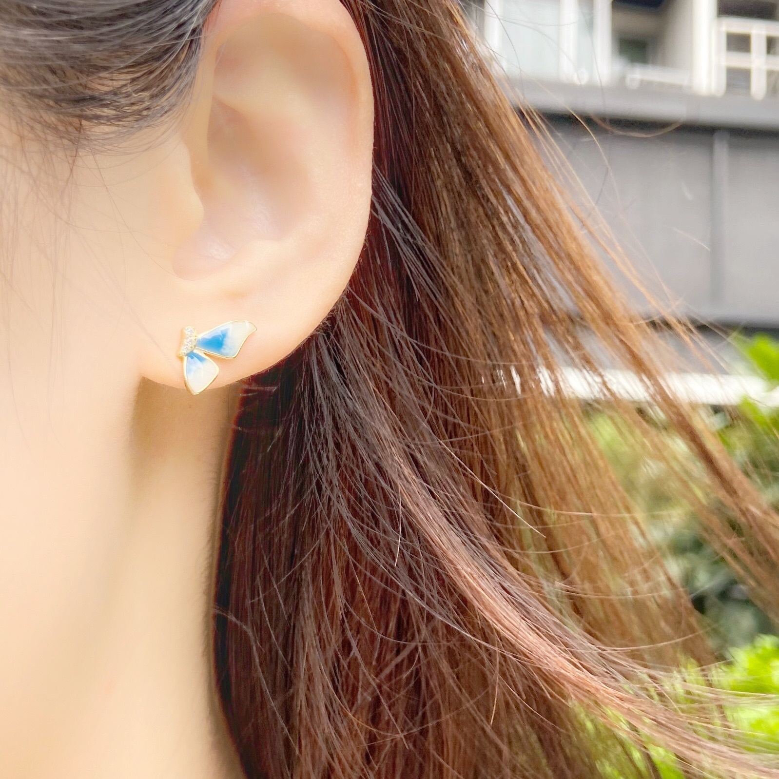 | 925純銀・14k金  | 藍蝴蝶耳環 | EA0334 |