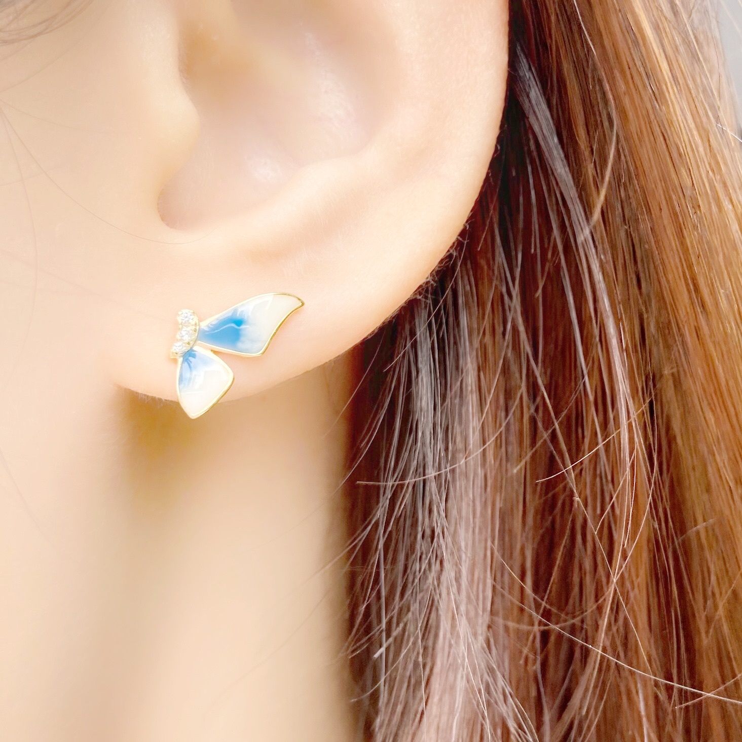 | 925純銀・14k金  | 藍蝴蝶耳環 | EA0334 |