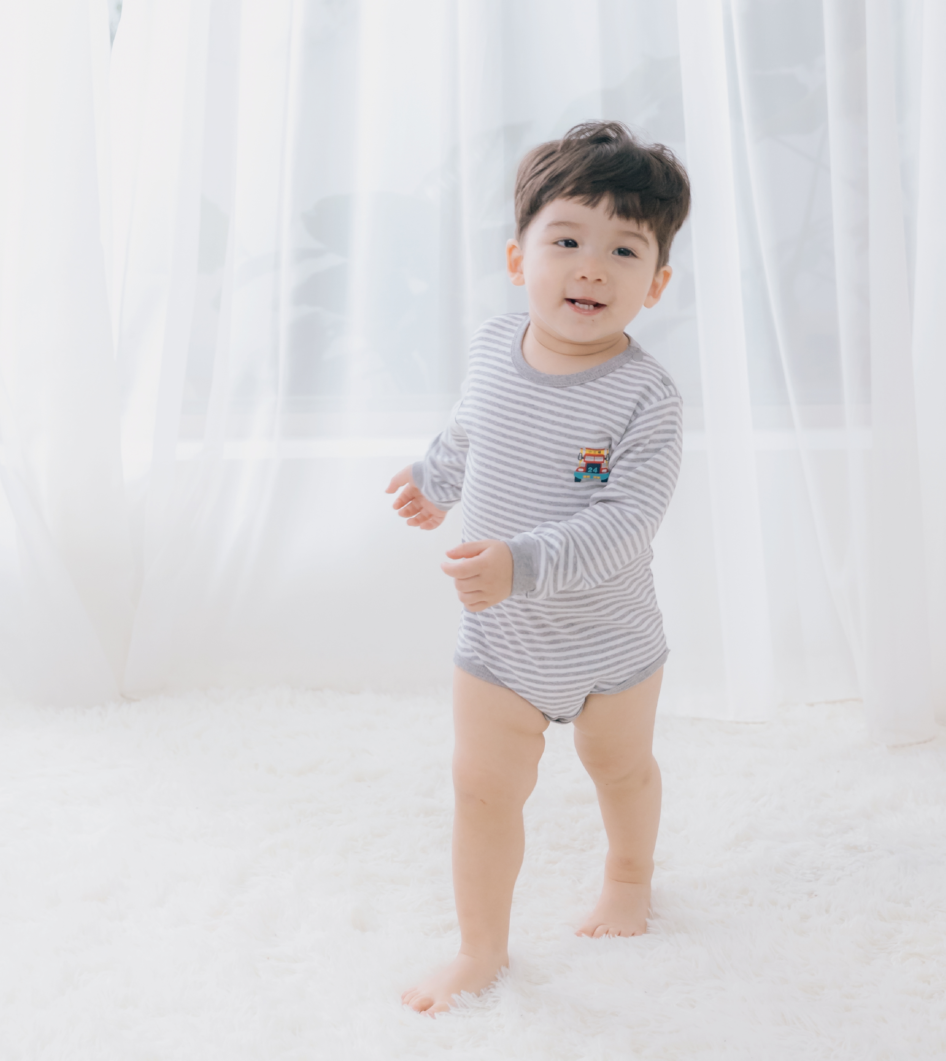 小三福 三福 100%純棉羅紋細條紋嬰兒包屁衣(18~24)