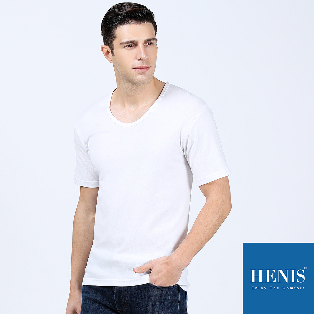 【HENIS】100%純棉針織 透氣U領短袖