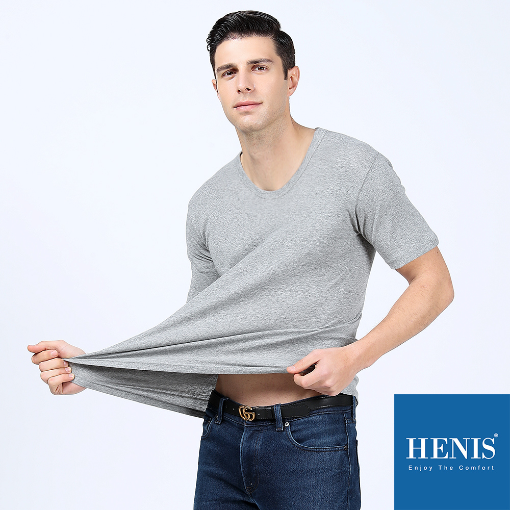 【HENIS】100%純棉針織 透氣U領短袖