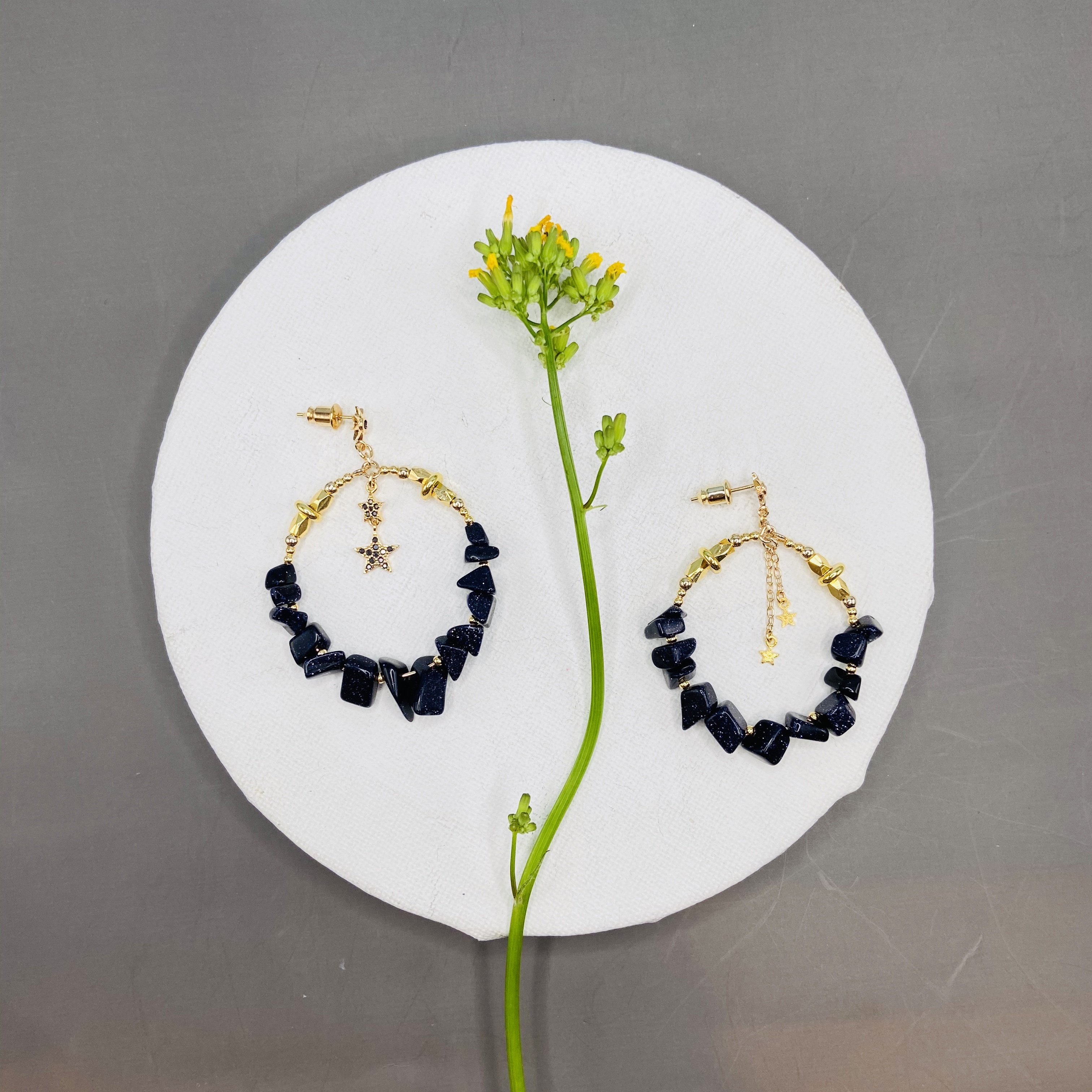 COLE COOL 藍砂石星星圈圈耳環耳釘