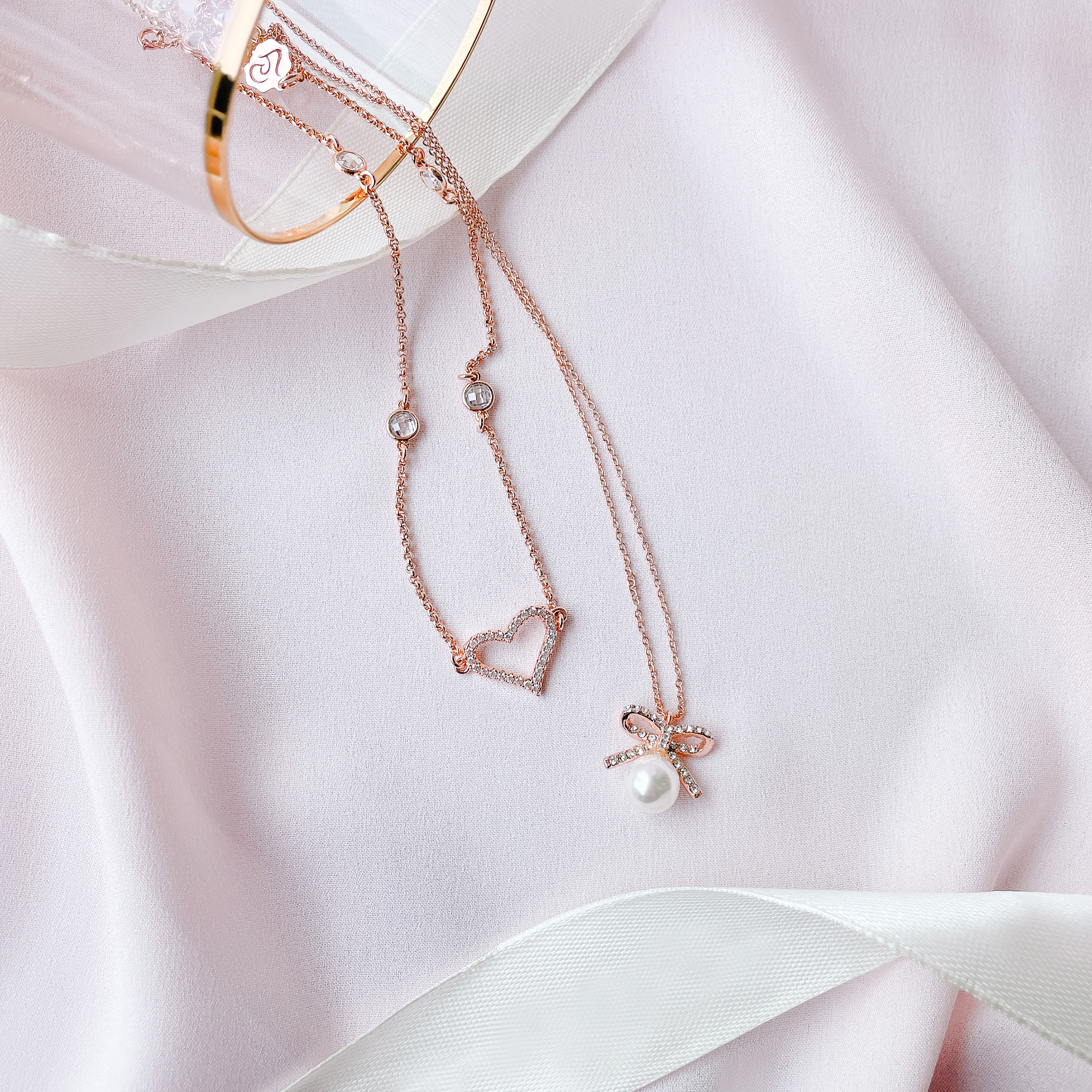 Rose Gold Heart Shaped Crystal Necklace