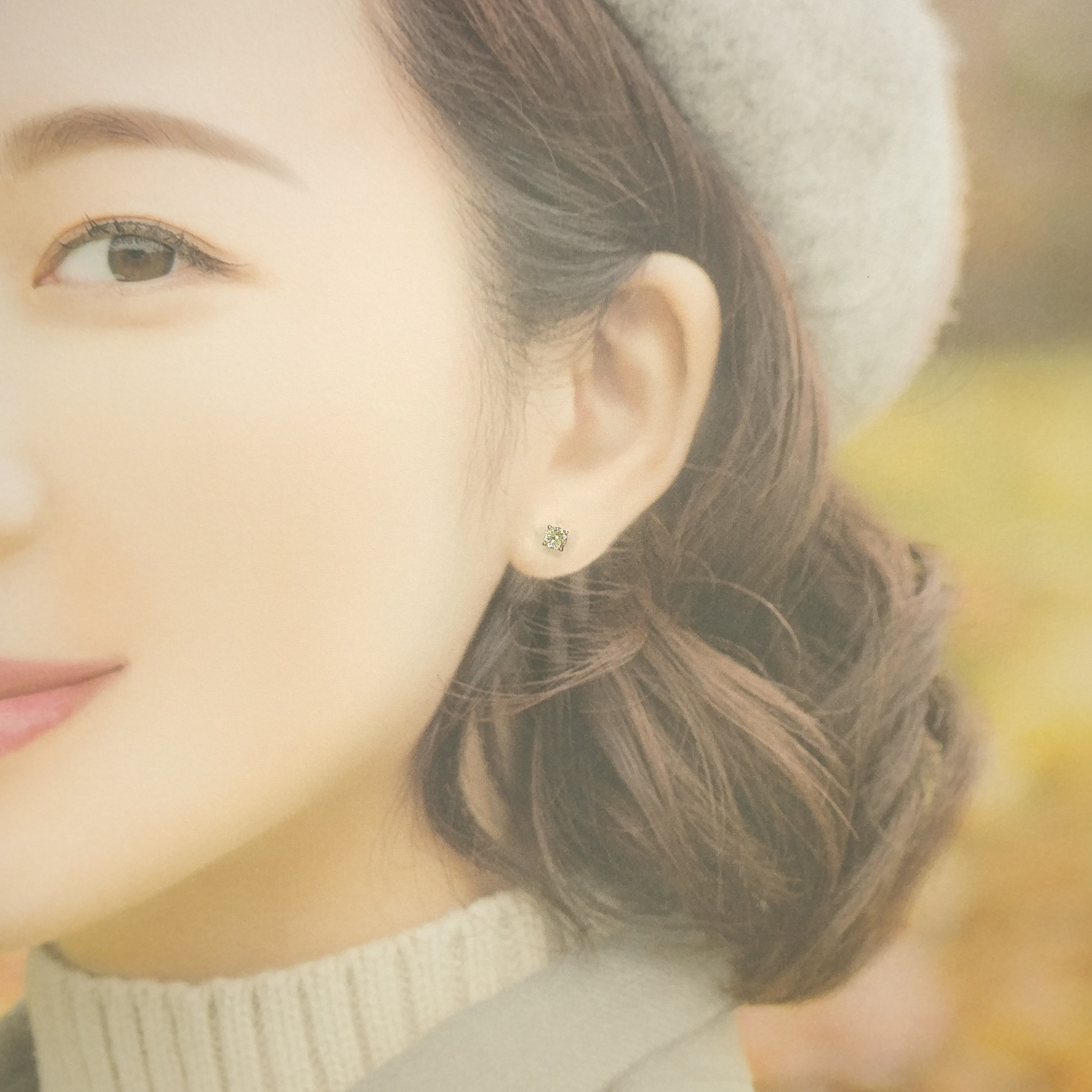 全新18K玫瑰金【主石57份彩黃鑽】4爪耳環