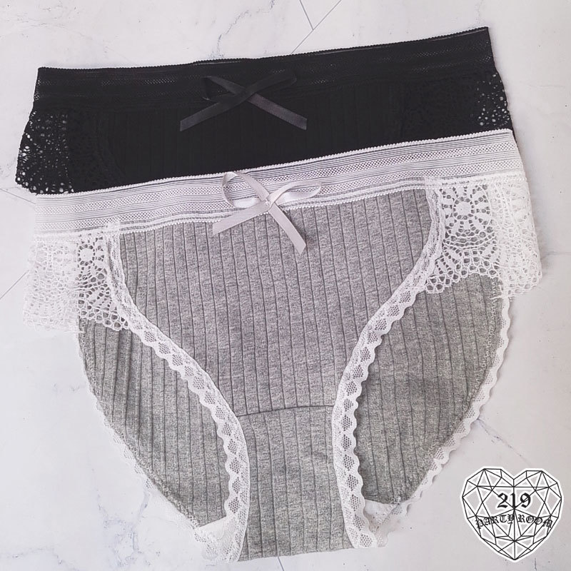 C-螺紋配蕾絲小少女內褲