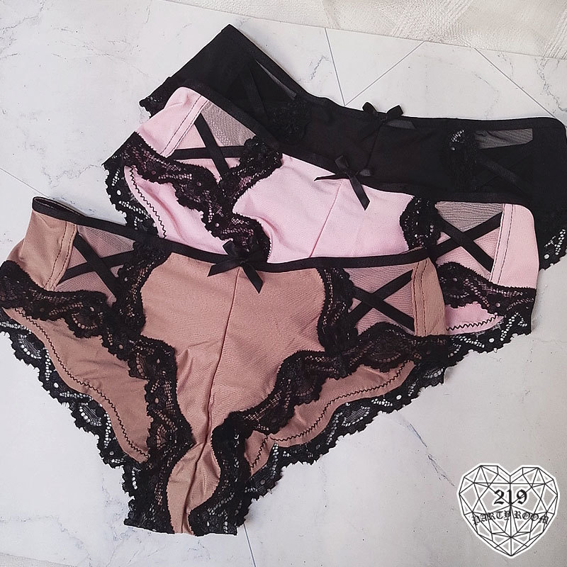 緞帶微透膚蕾絲花邊內褲