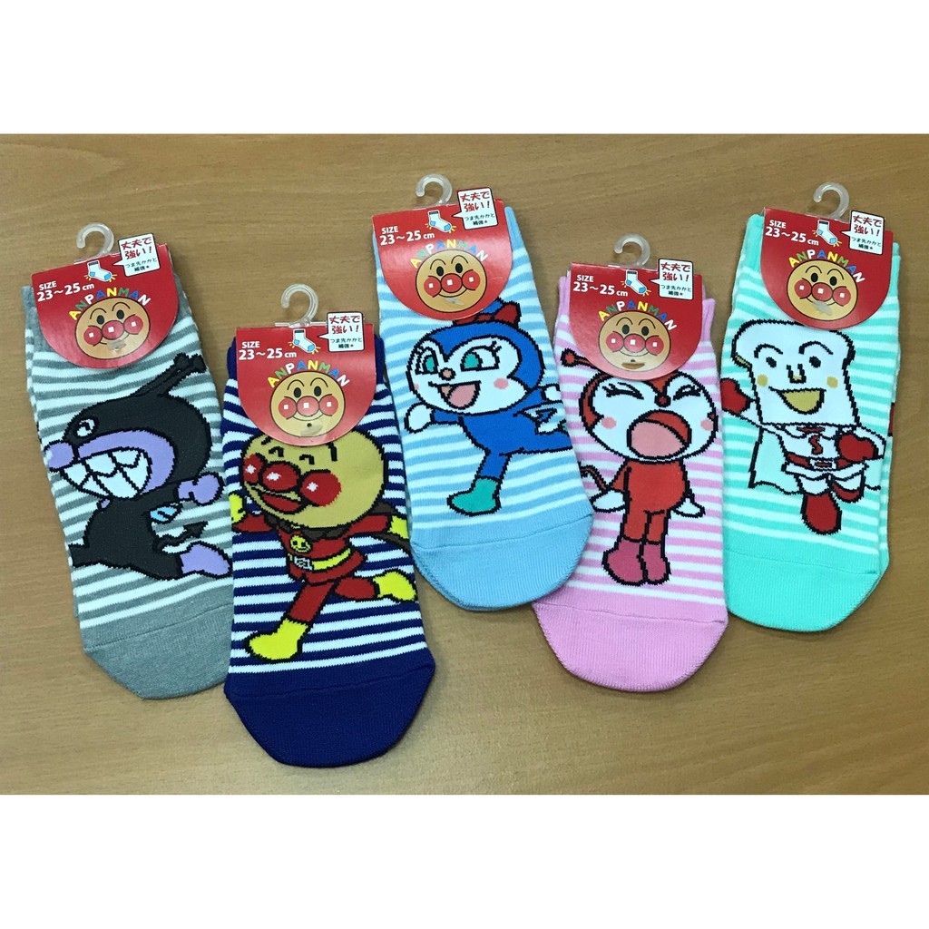 麵包超人-條紋短襪 女生尺碼 麵包超人 細菌人 紅精靈 藍精靈 吐司超人 小病毒 福助正貨