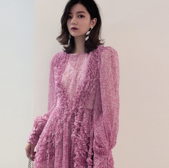 紫色碎花 雪紡洋裝