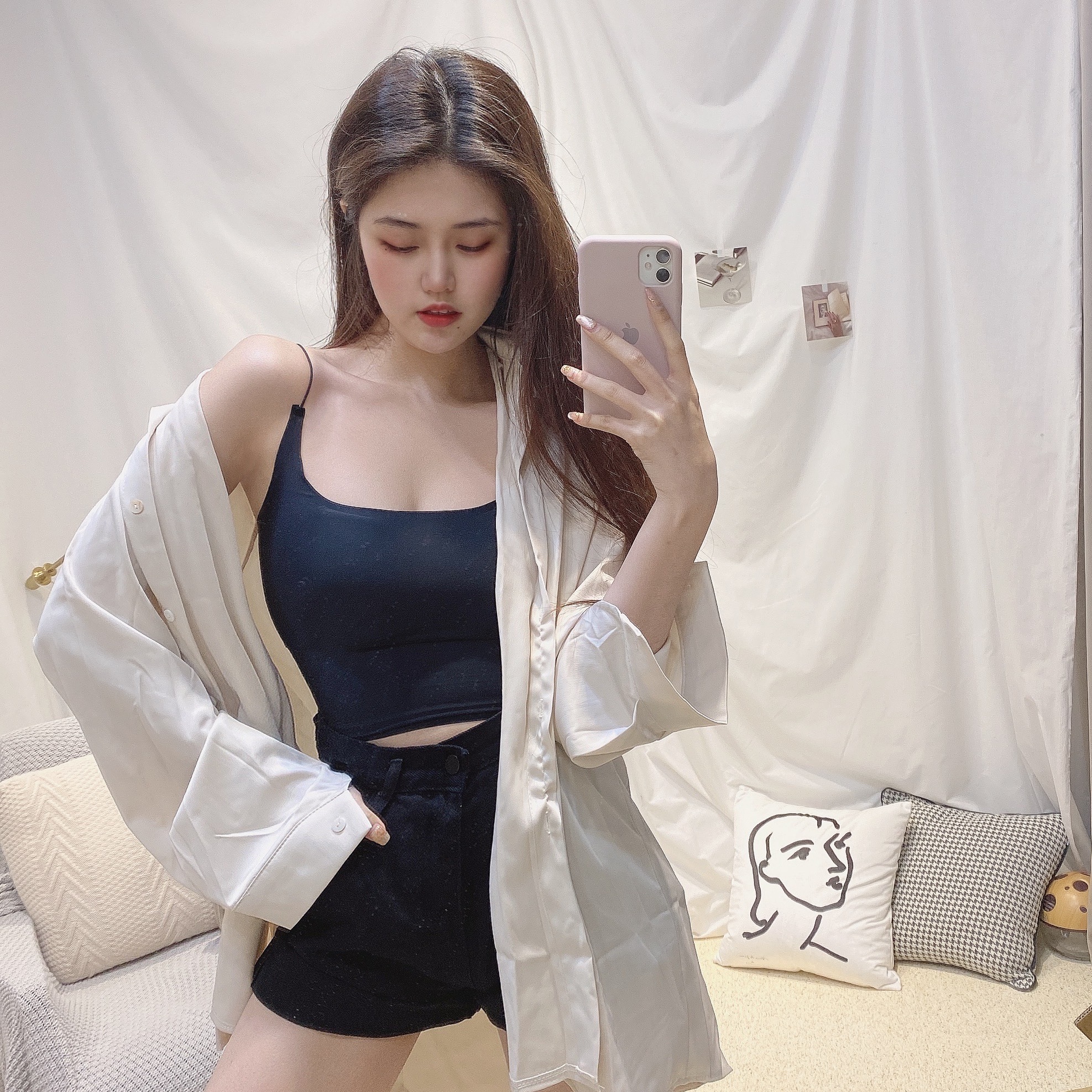 冰絲方領胸墊背心/三色