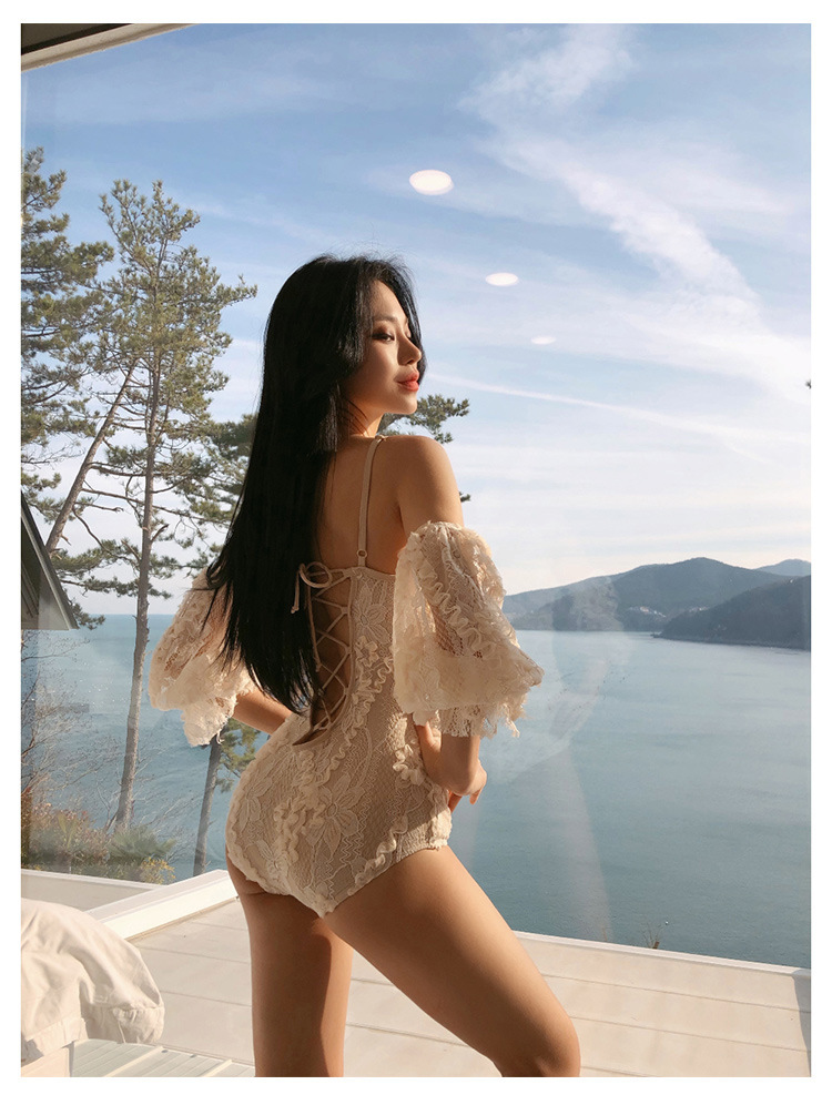 超美立體蕾絲 露背泳衣