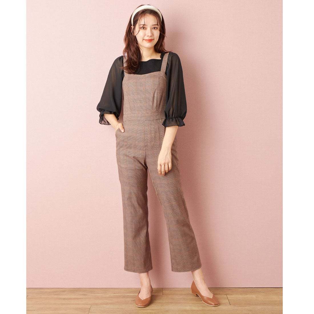 現貨｜[SALE] 日本後蝴蝶結格仔連身長褲