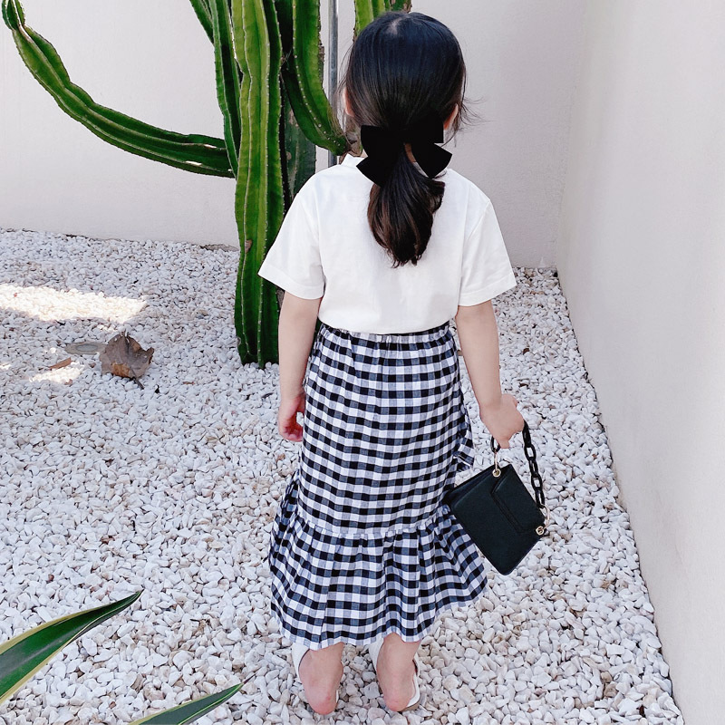 親子款 字母短T+大荷葉邊格子裙 兩件組