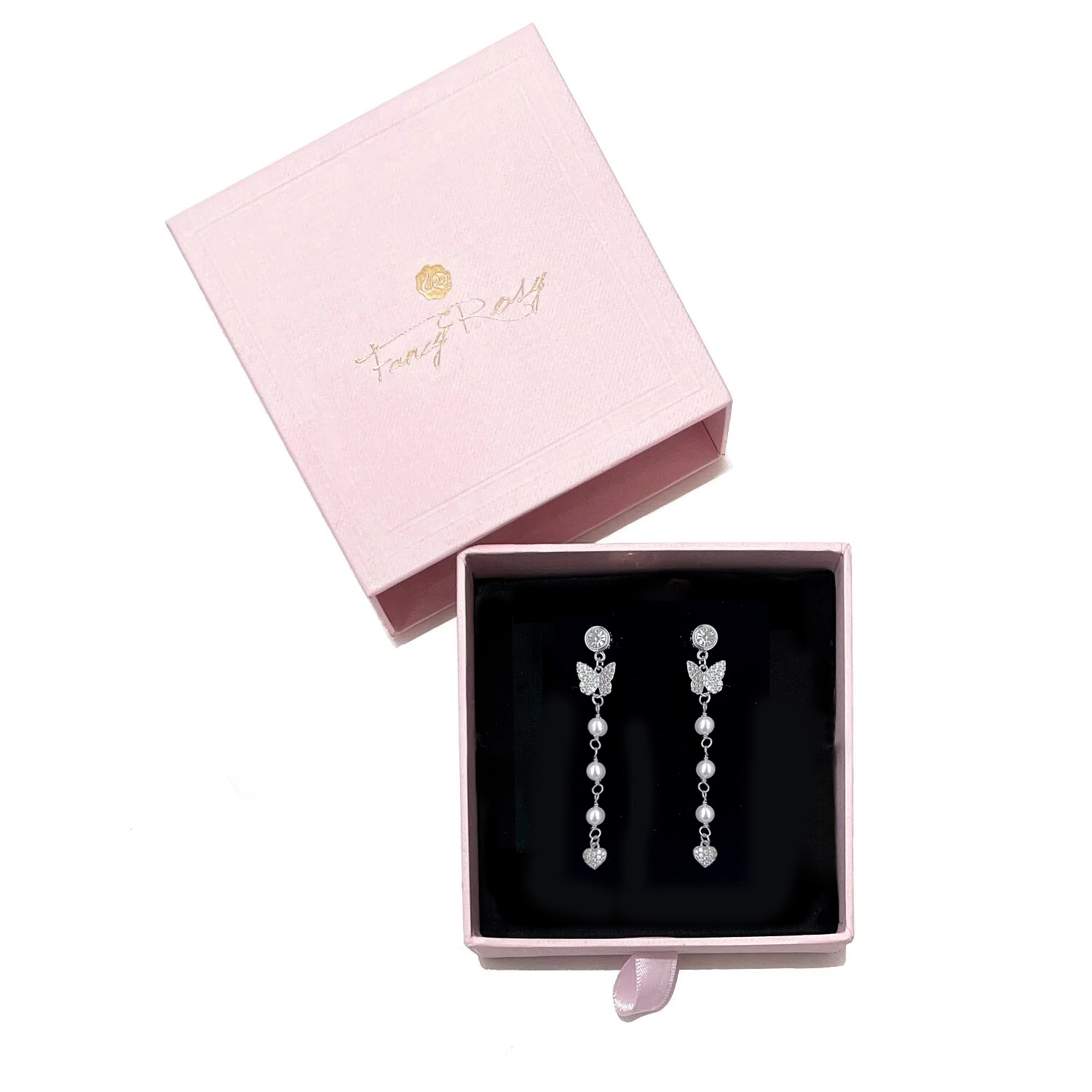 925 Sterling Silver Crystal Bow Pearl Earrings (Silver)