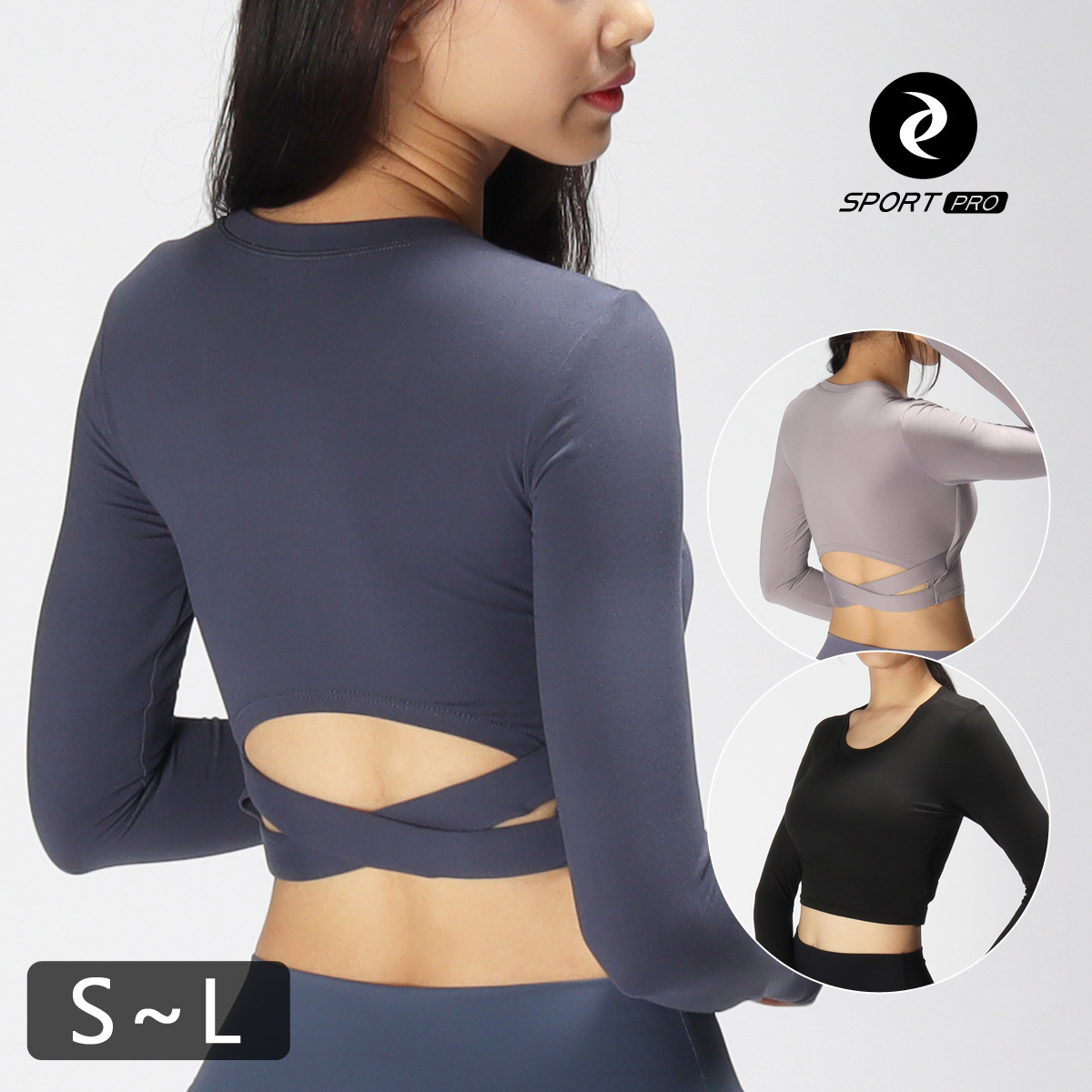 短版背交叉含罩杯套指瑜珈/運動/機能長袖*