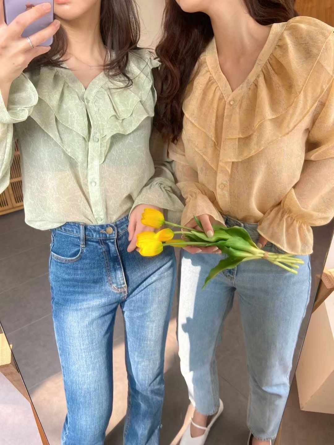 暗小碎花雪紡上衣(11684)