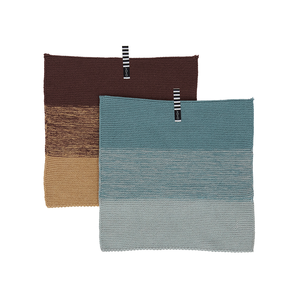 OYOY 尼吉漸層有機棉小方巾 - 2入 - Blue / Brown