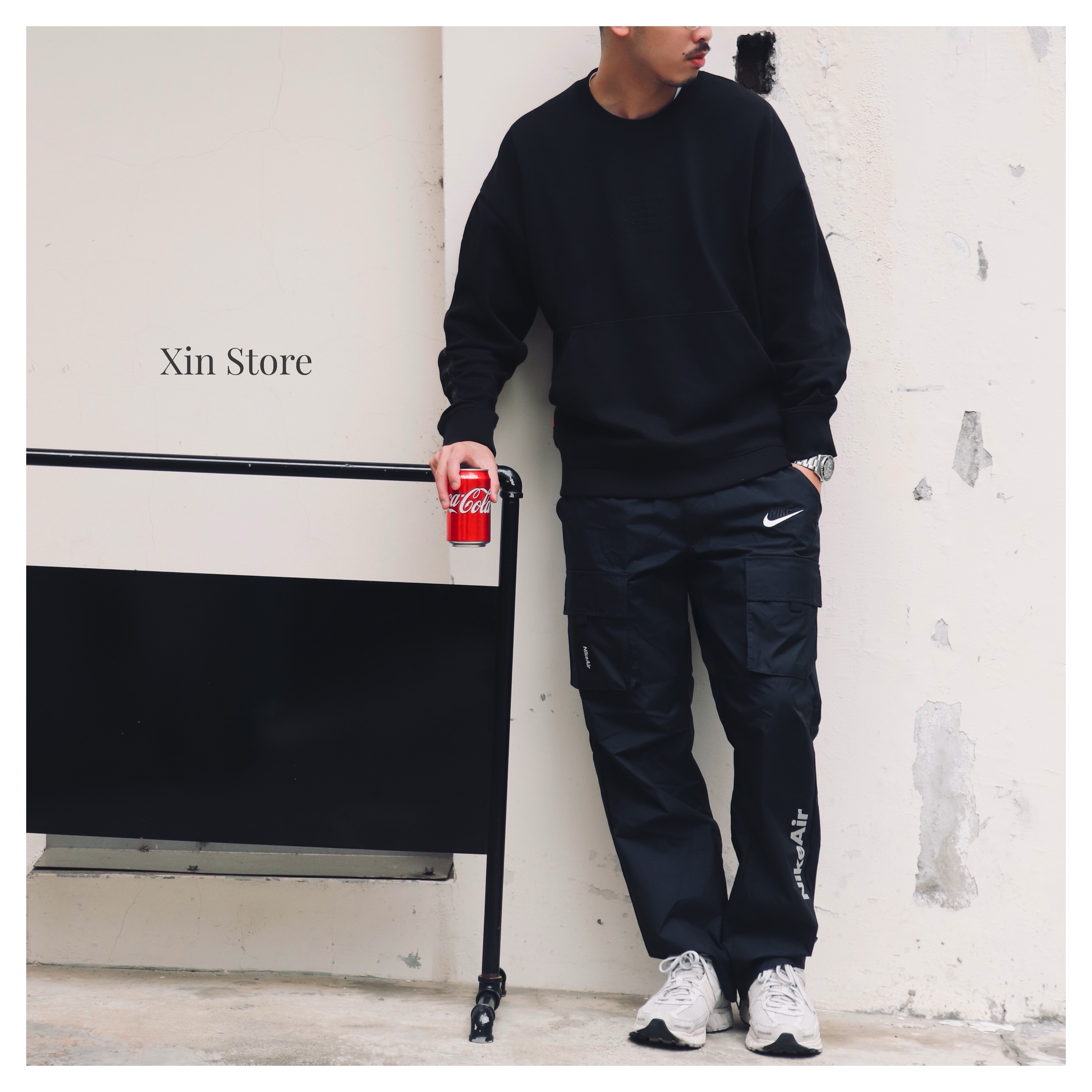 Nike NSW Pants 口袋 刺繡 拉鍊 鬆緊 工裝褲 黑