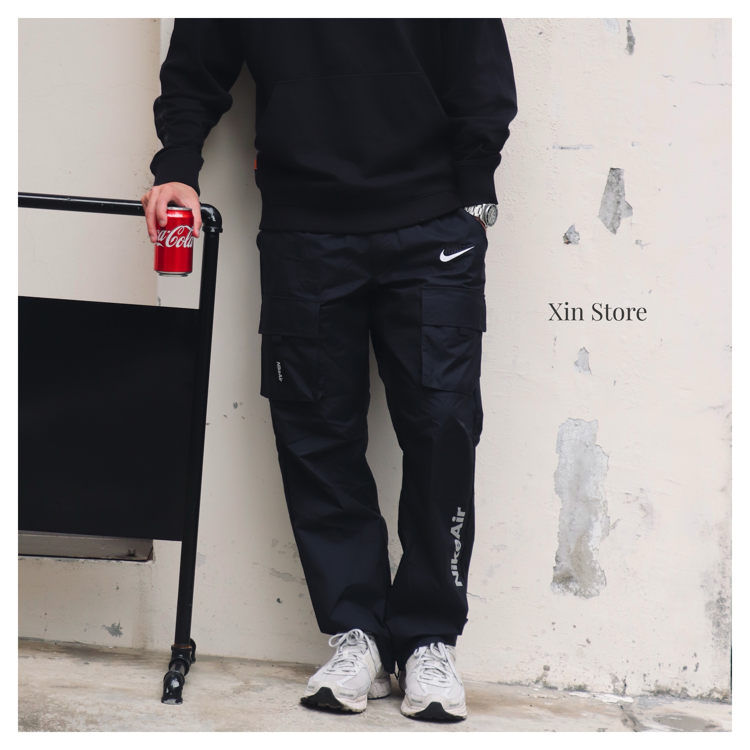 Nike NSW Pants 口袋 刺繡 拉鍊 鬆緊 工裝褲 黑