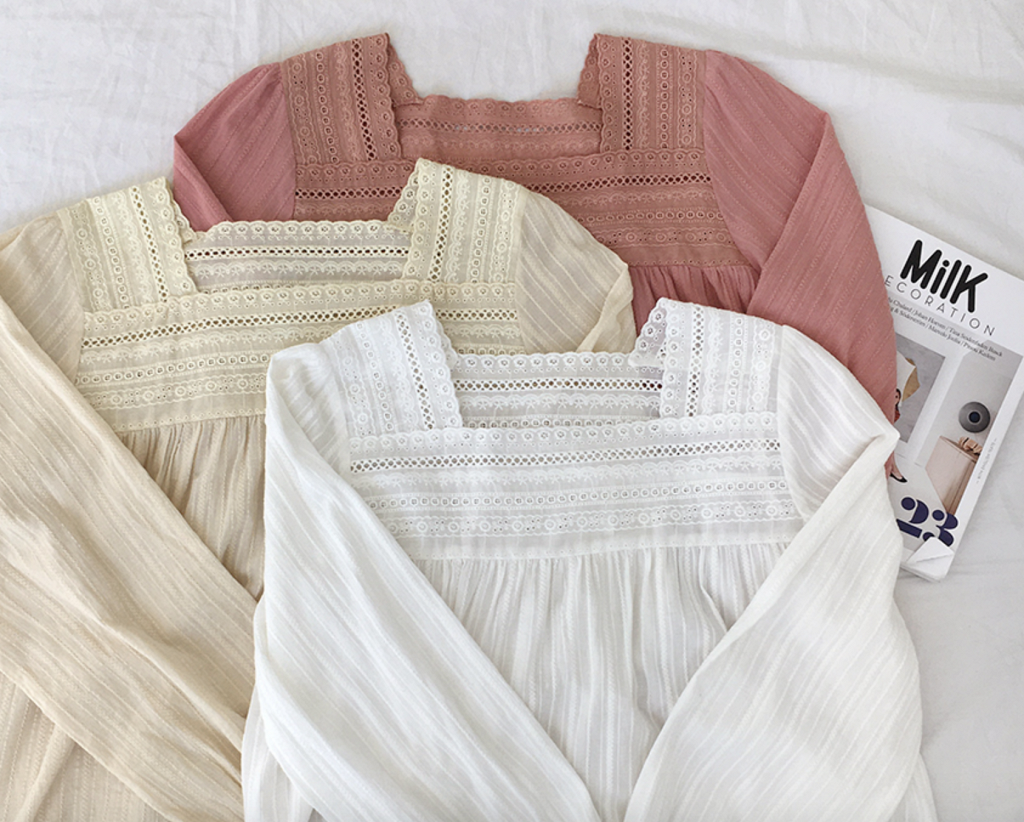 鏤空刺繡蕾絲方領上衣