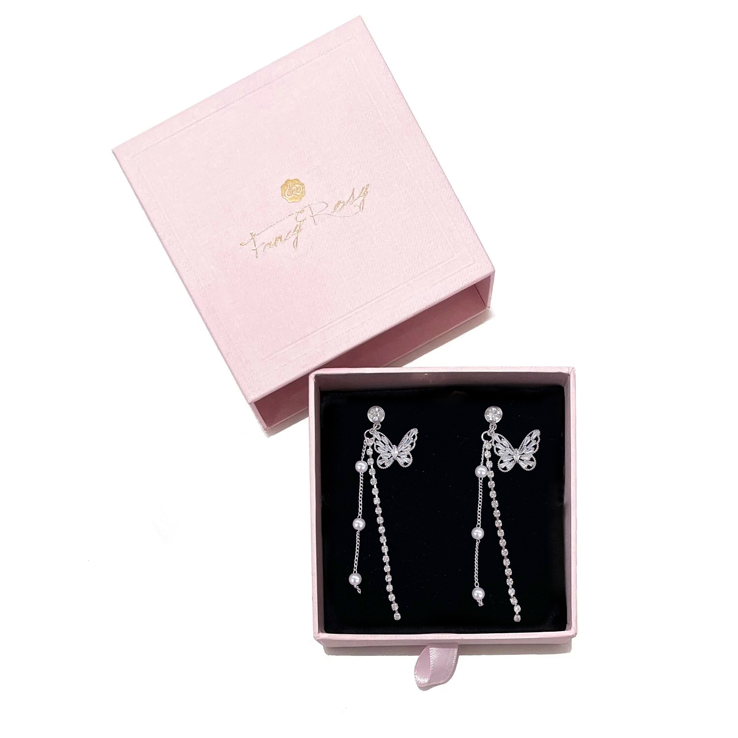 925 Sterling Silver Crystal Bow Pearl Earrings (Silver)