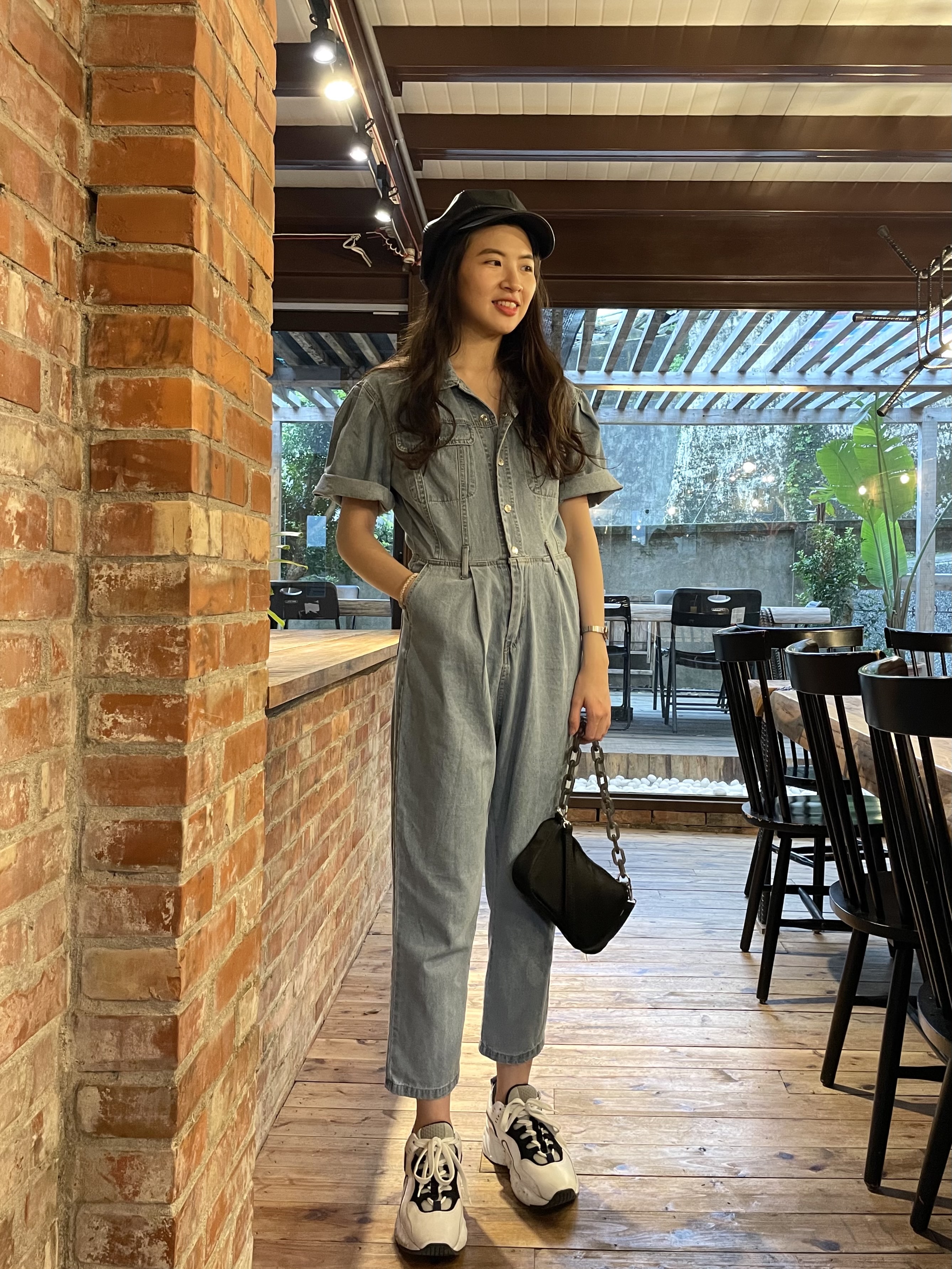 短袖牛仔連身褲