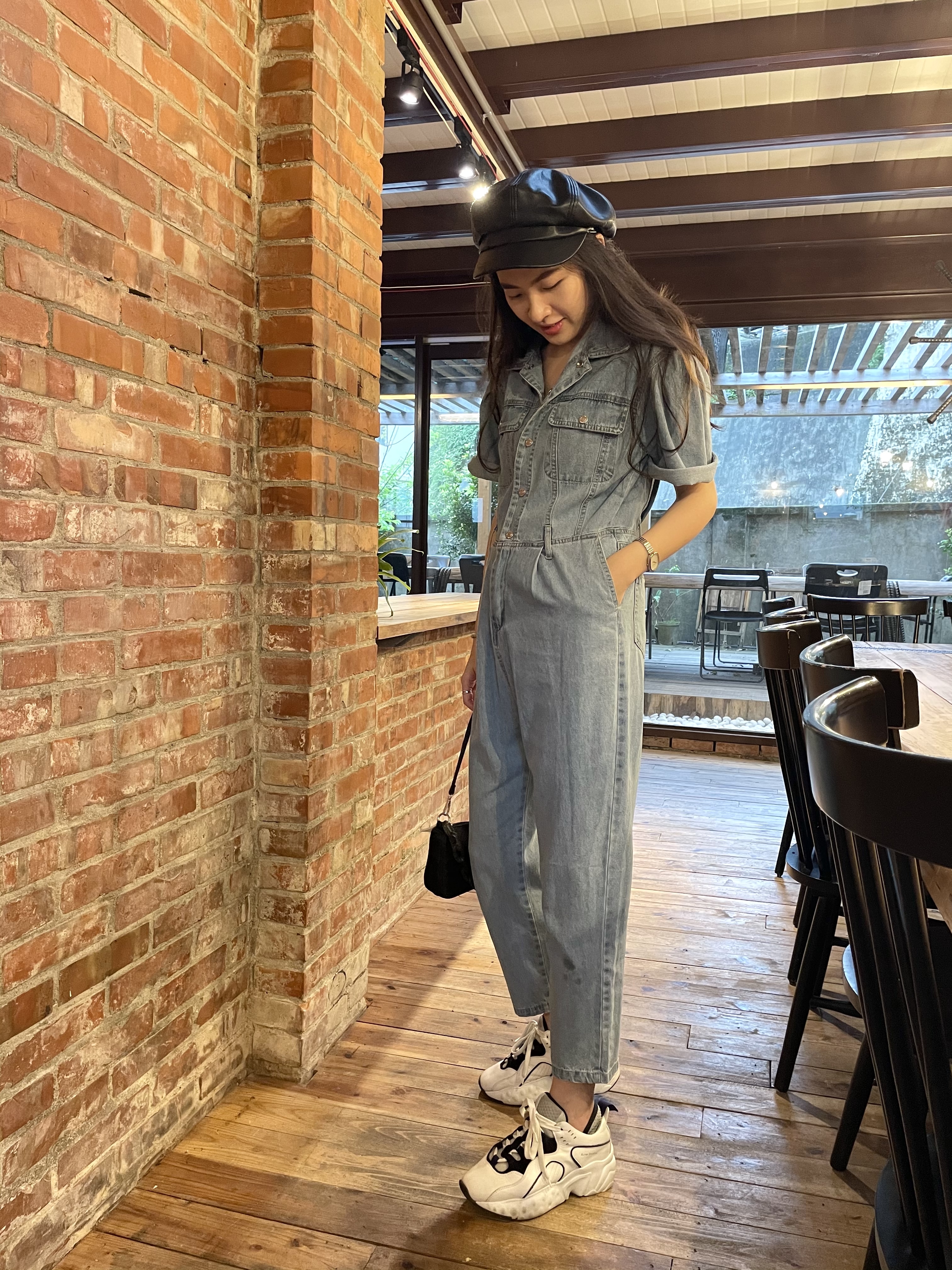 短袖牛仔連身褲