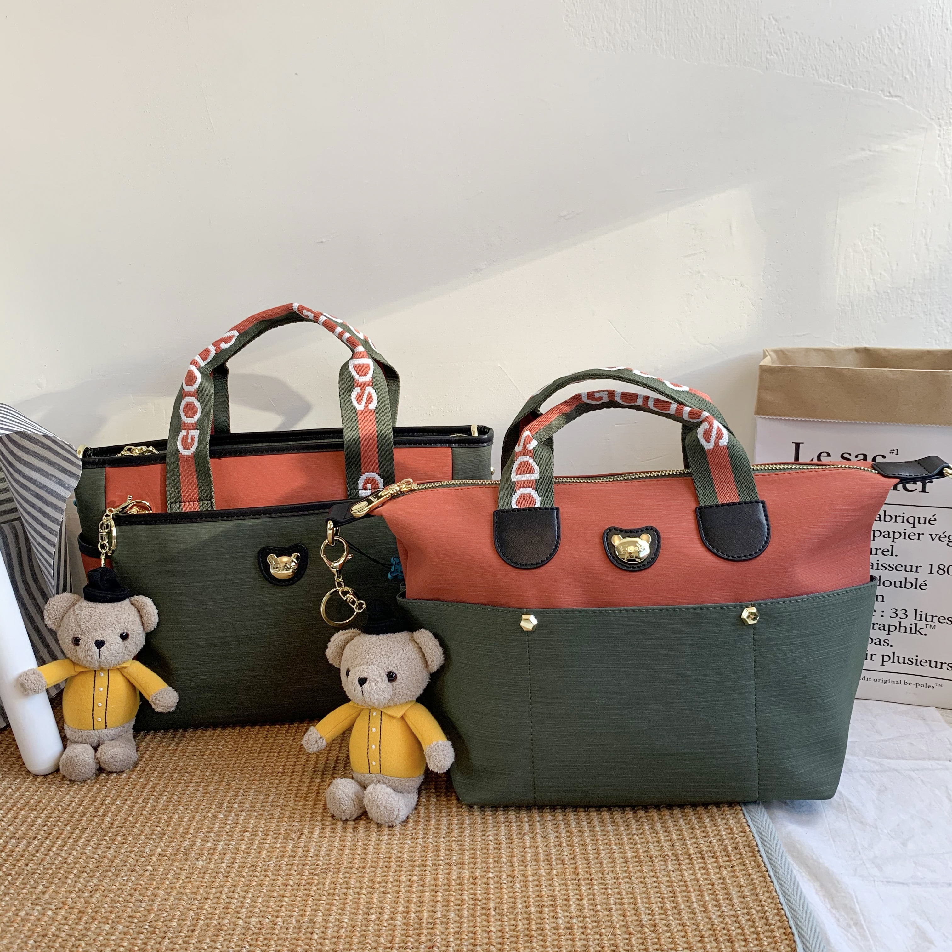 GOODS 橘綠拼色 防潑水手提包 / 側背包 #2745